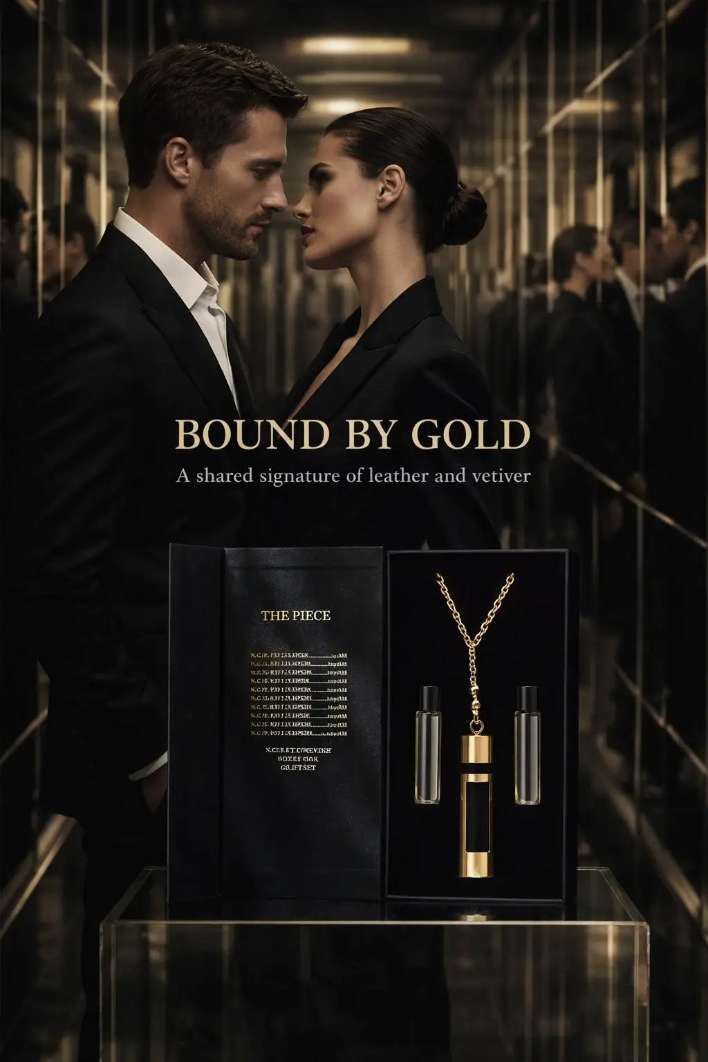 Detailed view of the handcrafted gold fragrance necklace