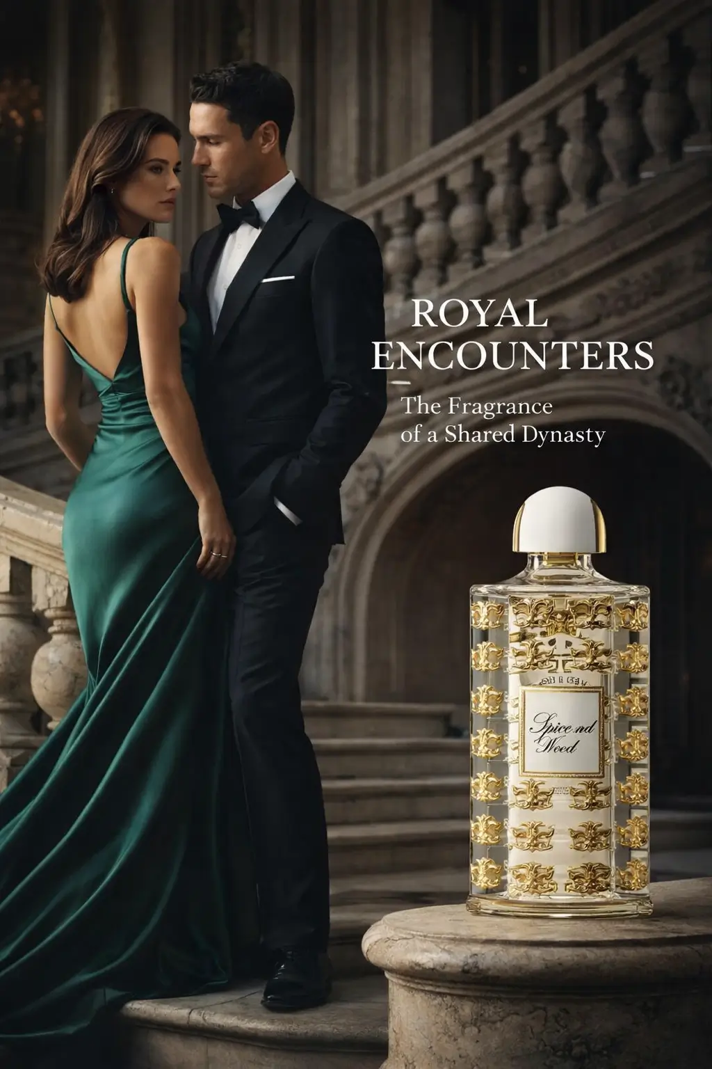 Close up of the intricate details and heritage branding on a Creed Spice and Wood bottle