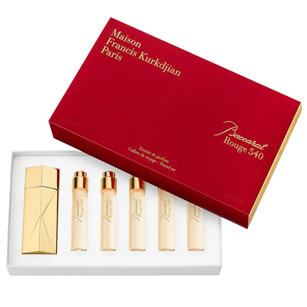 Baccarat Rouge 540 Extrait de Parfum Travel Set with gold travel case