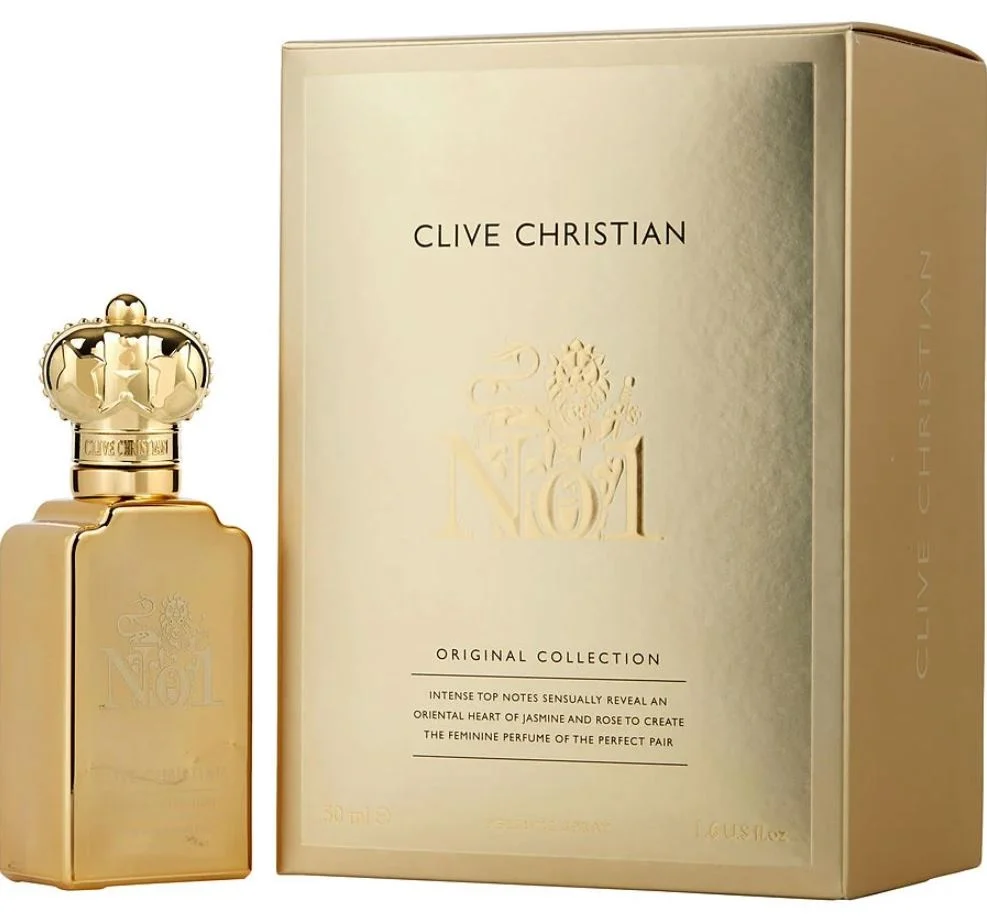 Clive Christian No 1 luxury floral amber perfume bottle with gold crown cap