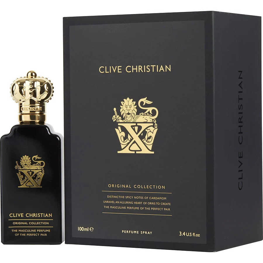 A bottle of luxury masculine perfume featuring the iconic Clive Christian crown cap
