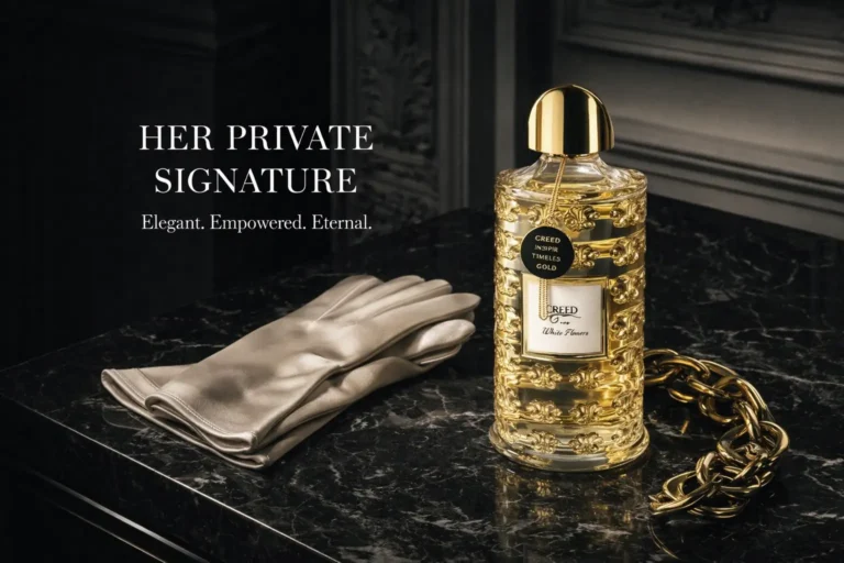 Creed Les Royales Exclusives White Flowers perfume bottle in clear hand-crafted Pochet glass.