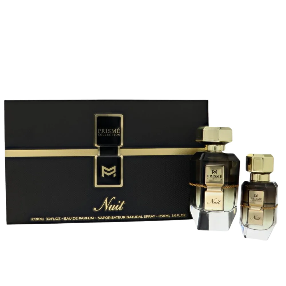 The Patek Maison Prisme Nuit amber floral fragrance gift set displayed in its elegant box