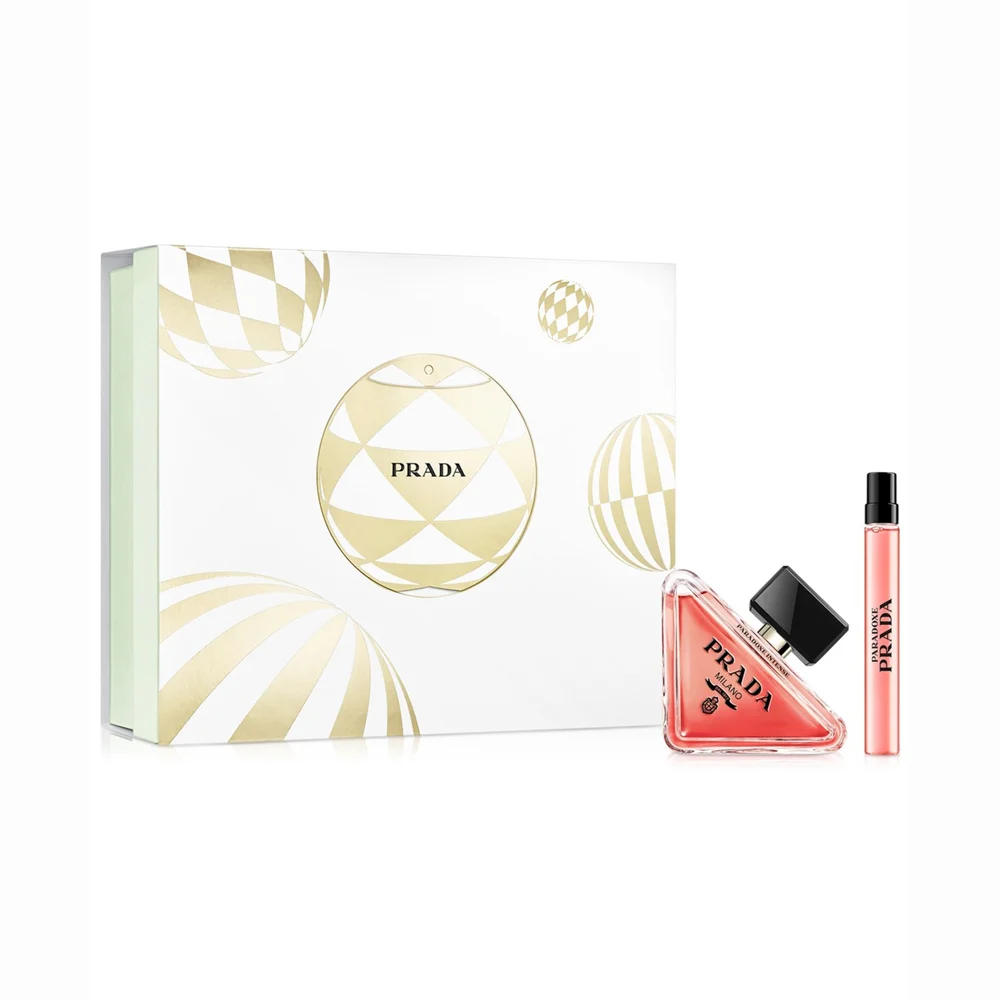 The Prada Paradoxe Intense gift set featuring a refillable bottle and travel spray