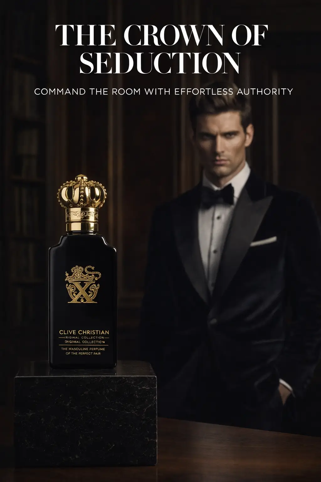 Clive Christian X Masculine bottle showcasing the 3.4oz size and 20 percent concentration details