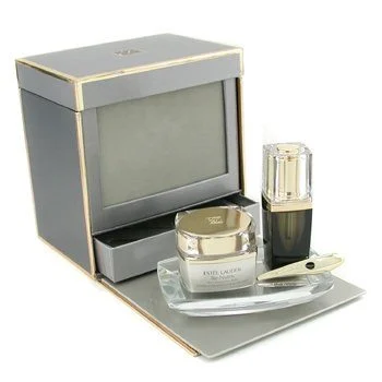 The Estée Lauder Re-Nutriv Eye Balm and Night Serum set on a vanity