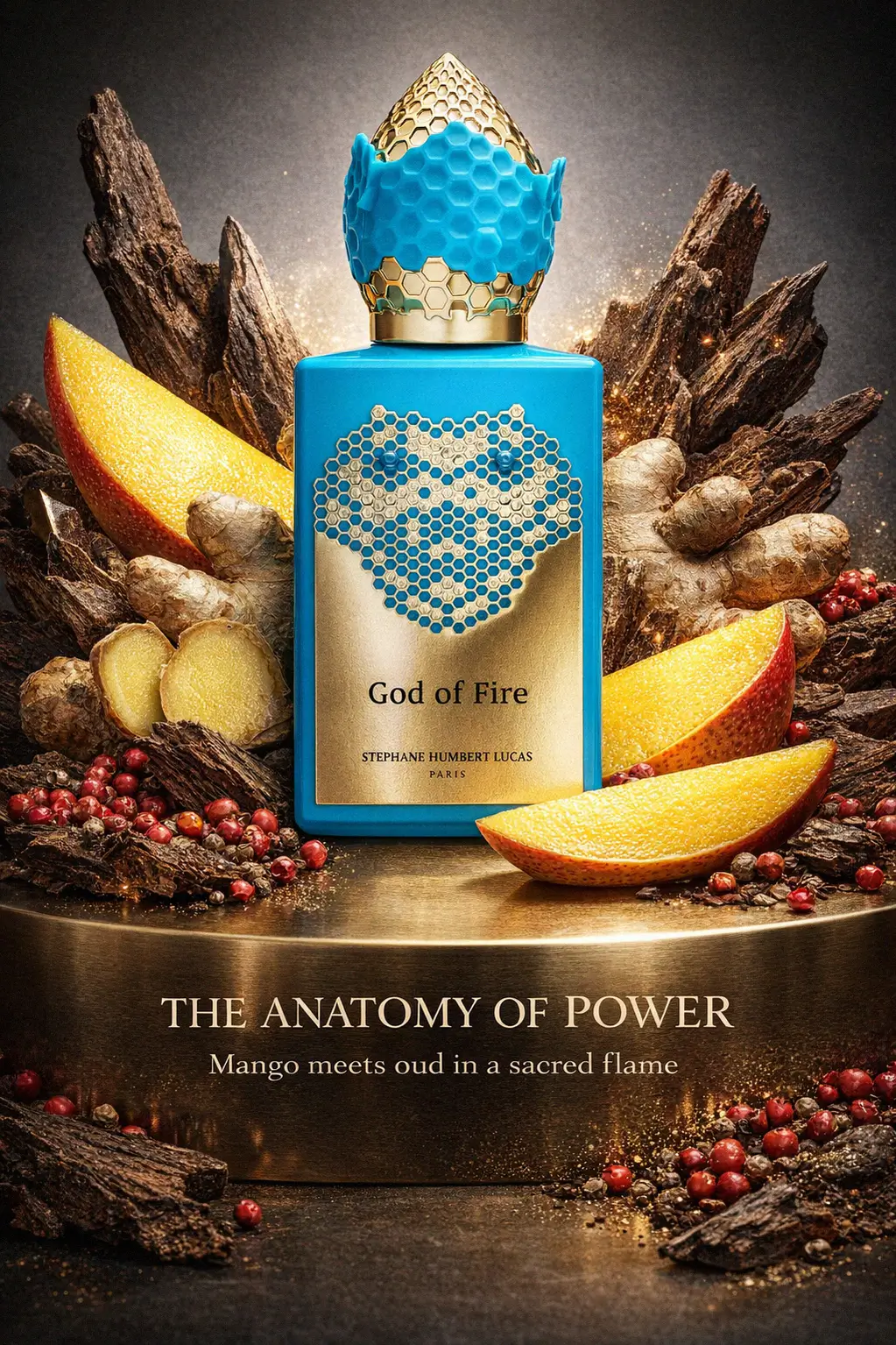 Tropical mango and oud scent profile