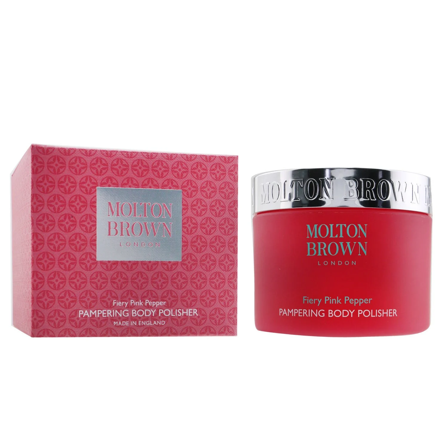 Molton Brown Fiery Pink Pepper Body Polisher on a luxury vanity