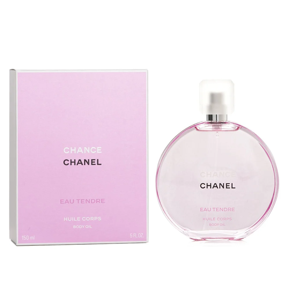 The CHANEL Chance Eau Tendre Body Oil in its iconic round glass bottle