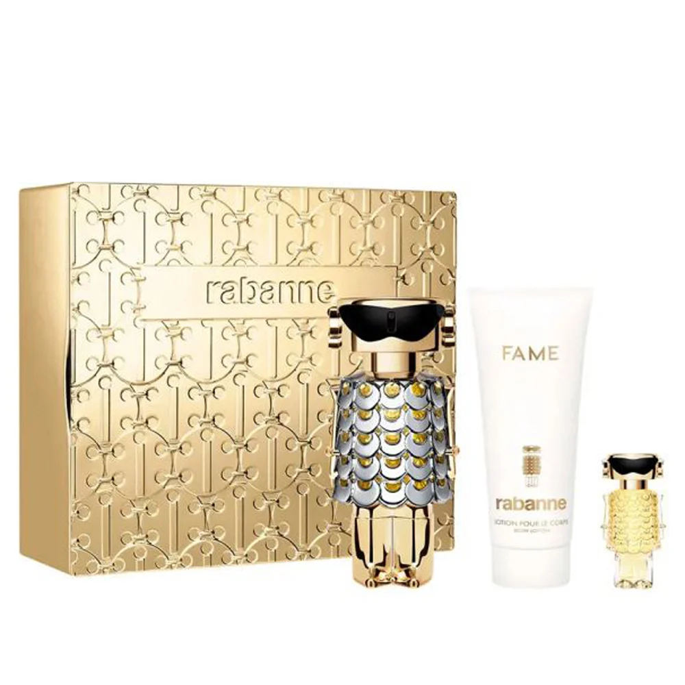Fame Eau de Parfum Gift Set bottle and metallic case