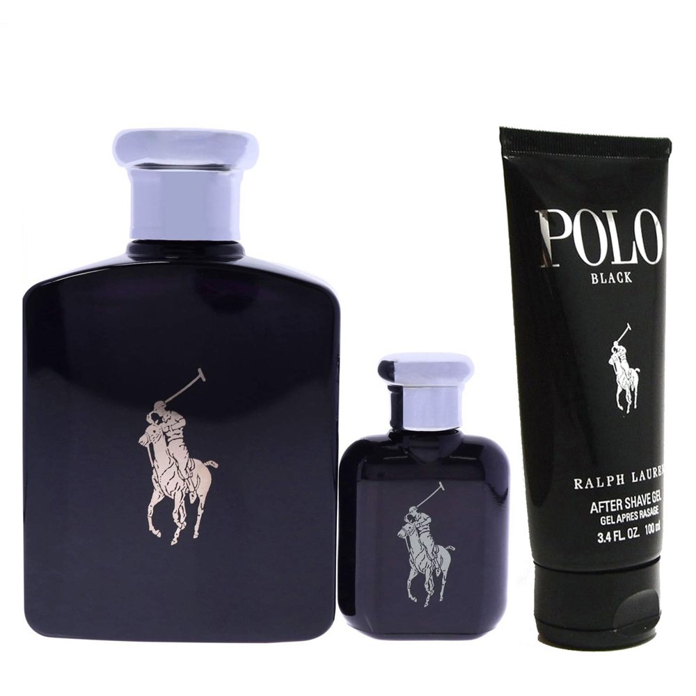 Polo Black Eau de Toilette Gift Set matte black bottle and grooming products