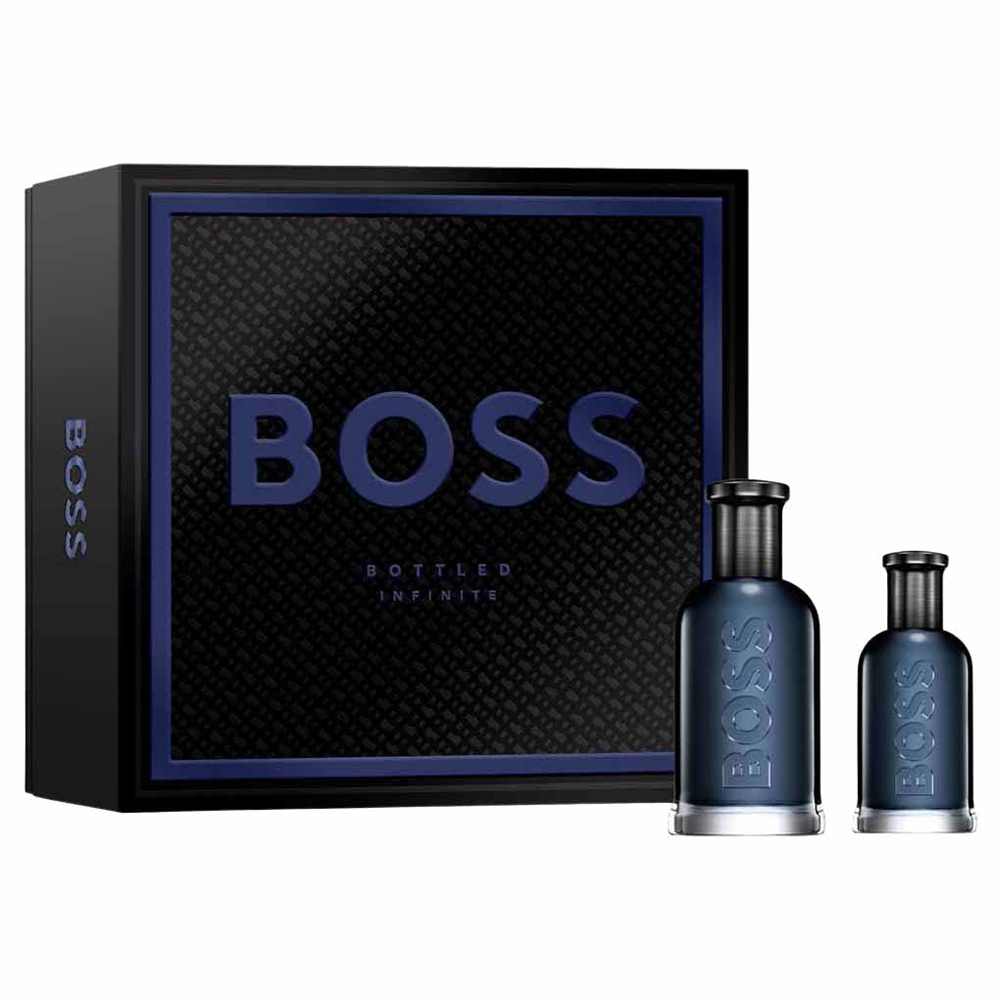 BOSS Bottled Infinite EDP Gift Set Duo bottles on a clean surface