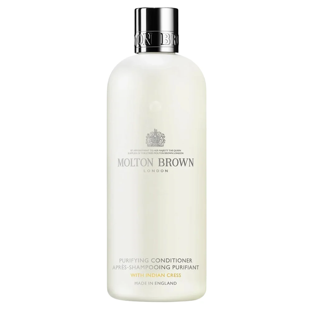 The Molton Brown Purifying Conditioner with Indian Cress in its signature bottle