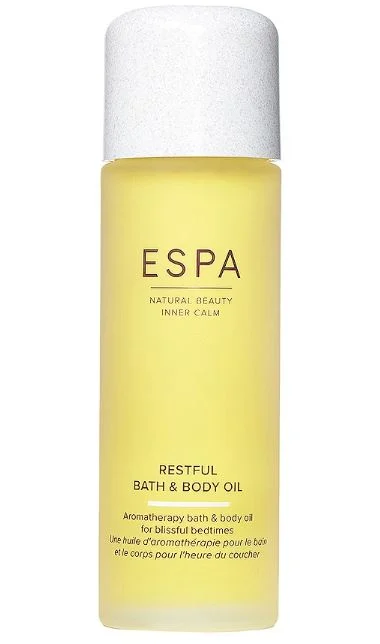 ESPA Restful Bath & Body Oil glass bottle on a clean background