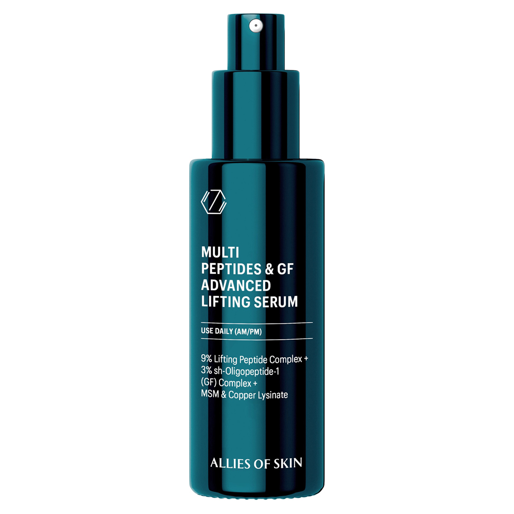 Multi Peptides & Growth Factor Advanced Lifting Serum on a vanity