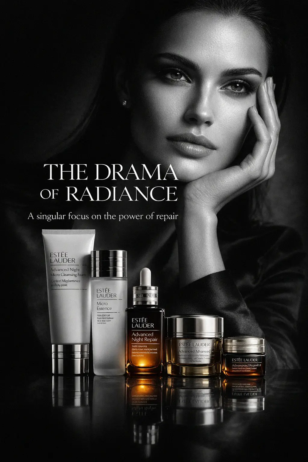 Close up of Estee Lauder nightly skincare products