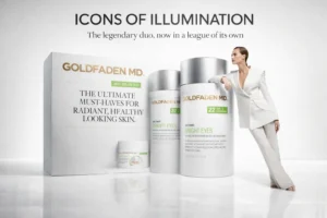Goldfaden MD Best-Selling Duo Kit featuring the Doctor's Scrub and Bright Eyes on a white surface.