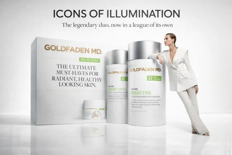 Goldfaden MD Best-Selling Duo Kit featuring the Doctor's Scrub and Bright Eyes on a white surface.