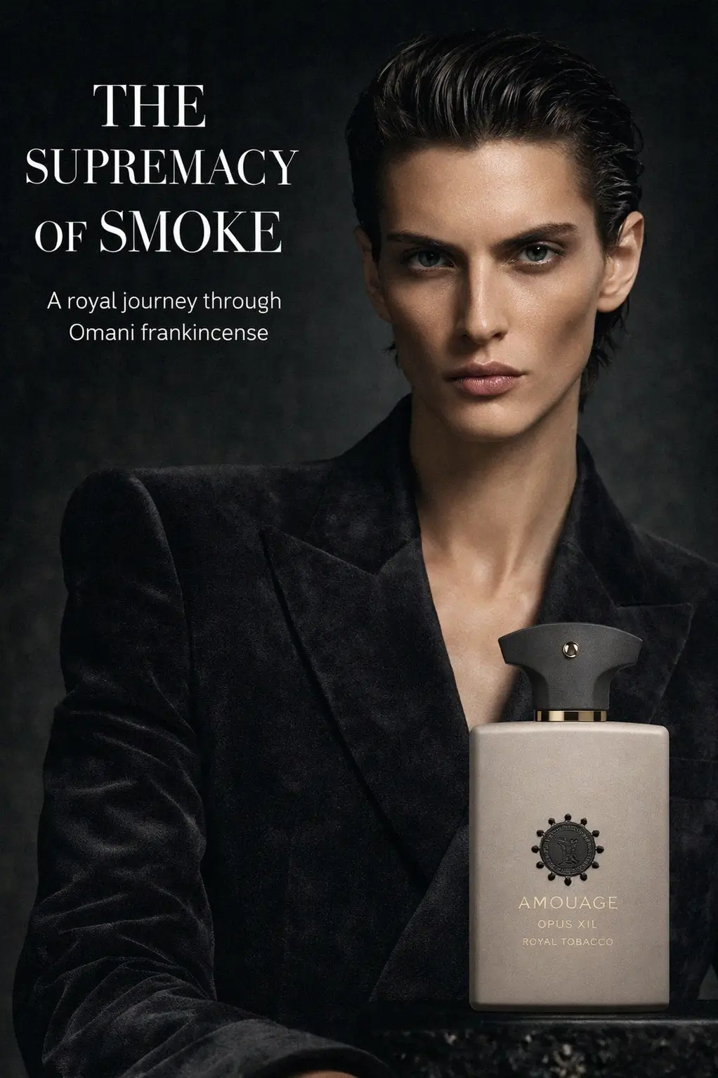 Close up of smoky fragrance notes and dark glass
