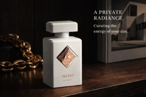 A sleek 90 ml bottle of Initio Parfums Prives Lift Me Up Extrait De Parfum on a minimalist white surface.