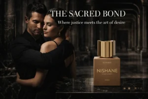 A 3.4oz Nishane Nanshe perfume bottle with a minimalist gold label on a thick glass base.