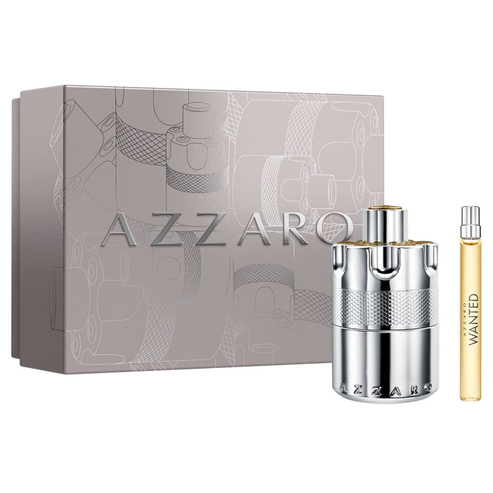 Azzaro Wanted Eau de Parfum Gift Set bottle and travel spray