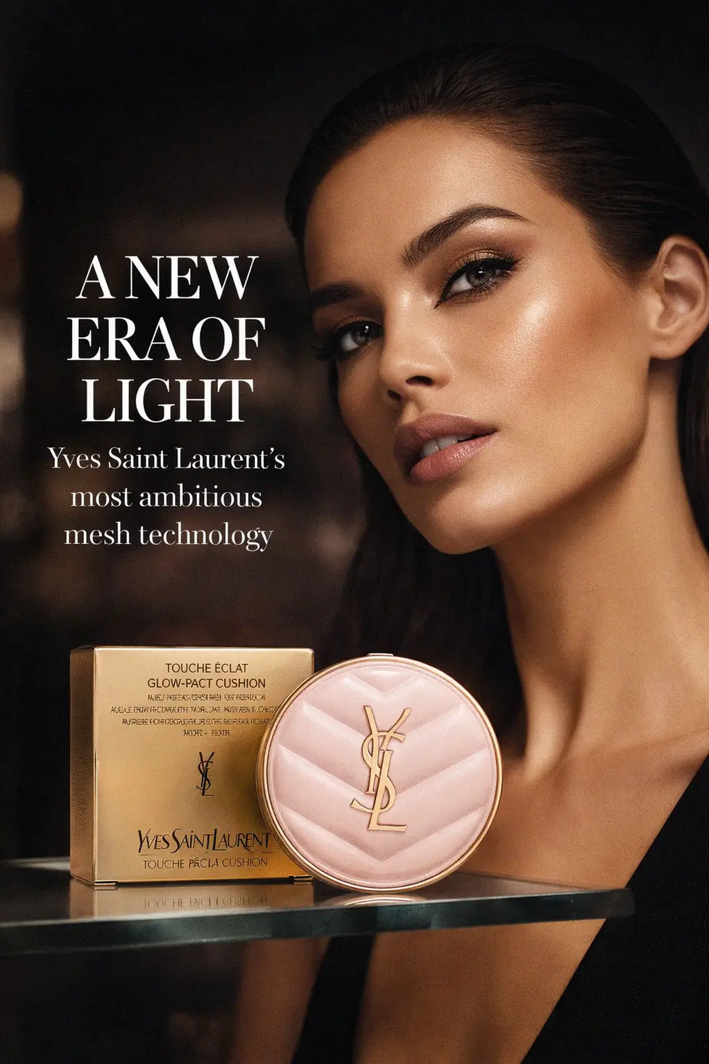 Luminous skin finish achieved with the YSL cushion foundation