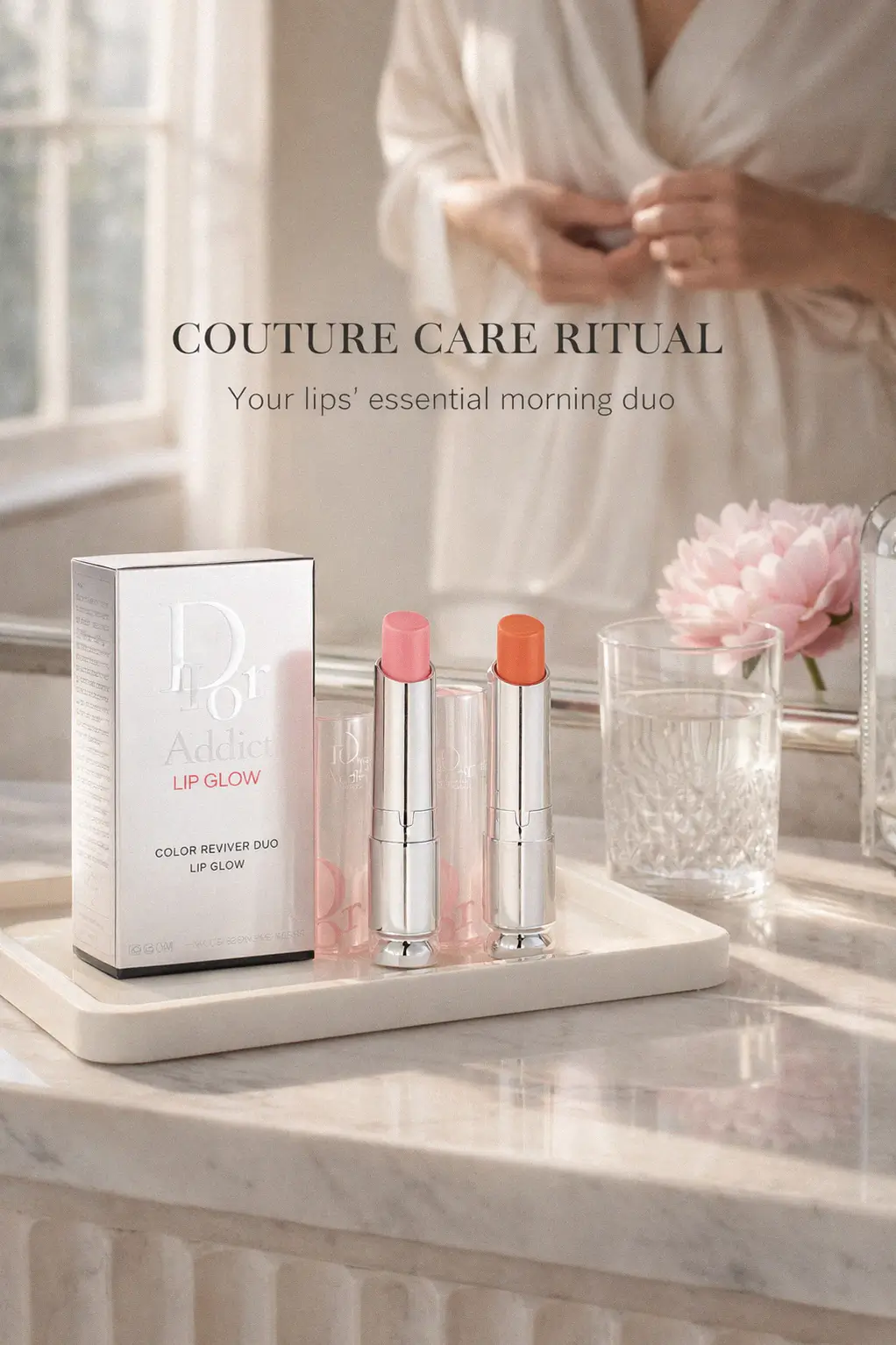 Elevated vanity lip care featuring Dior balms