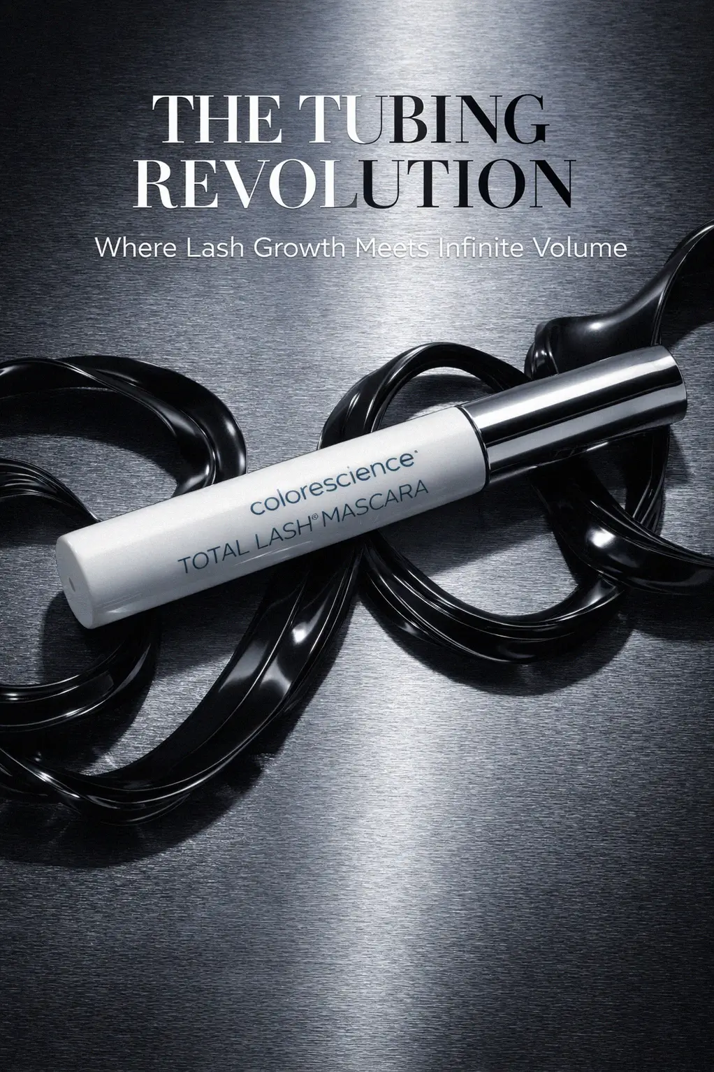 The sleek black packaging of the mascara on a marble surface