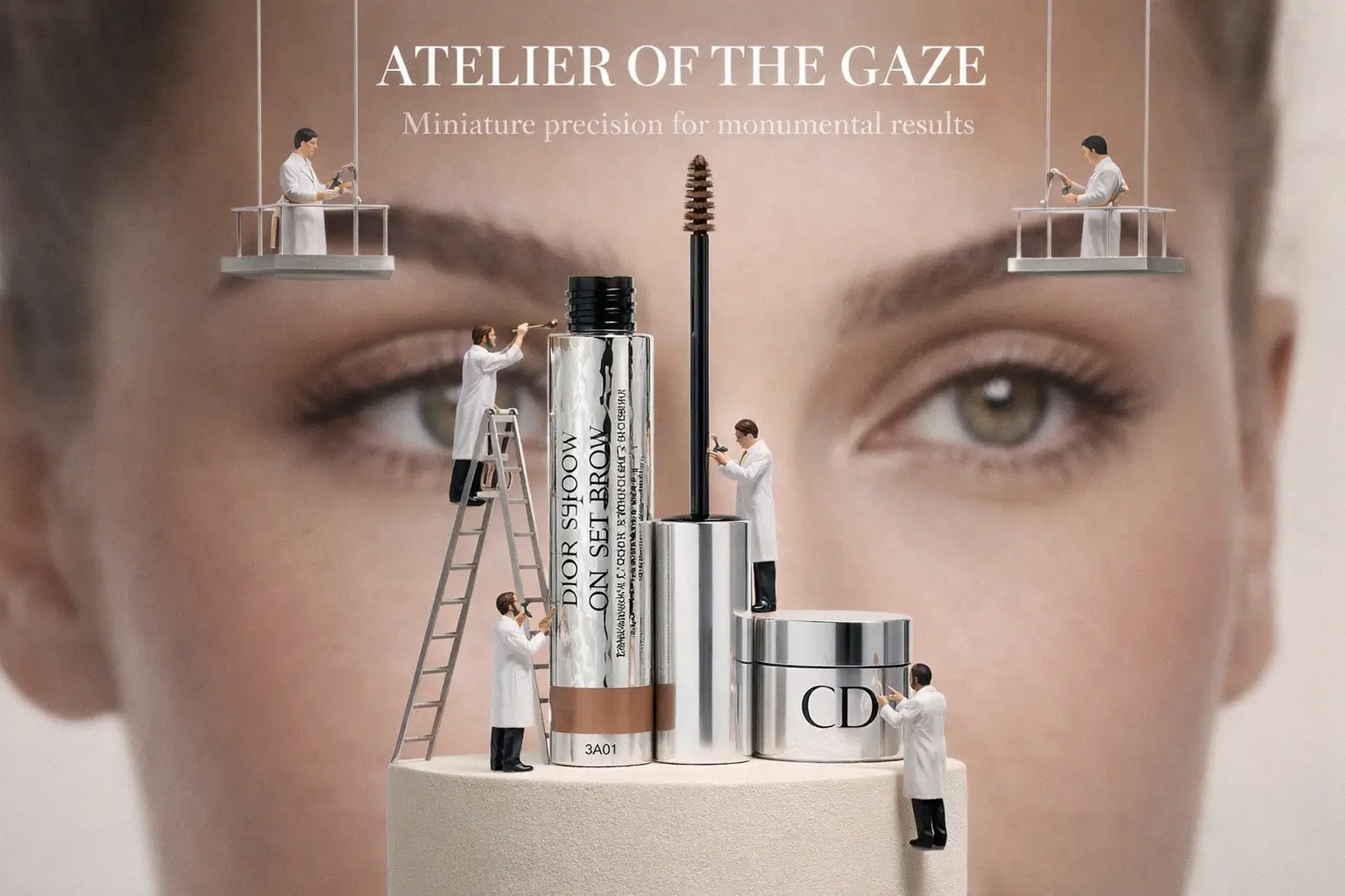 A sleek tube of Christian Dior brow gel with a precision brush against a clean, white background.