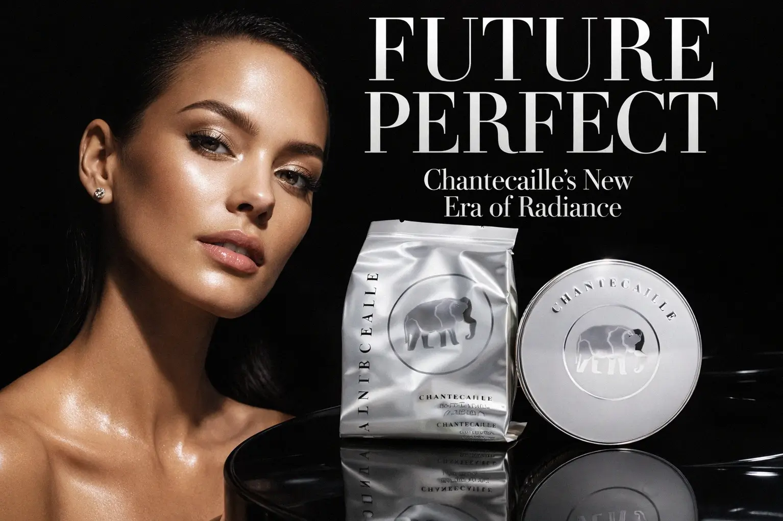 Chantecaille Future Skin Cushion Foundation compact showing the mesh cushion and sleek refillable packaging.