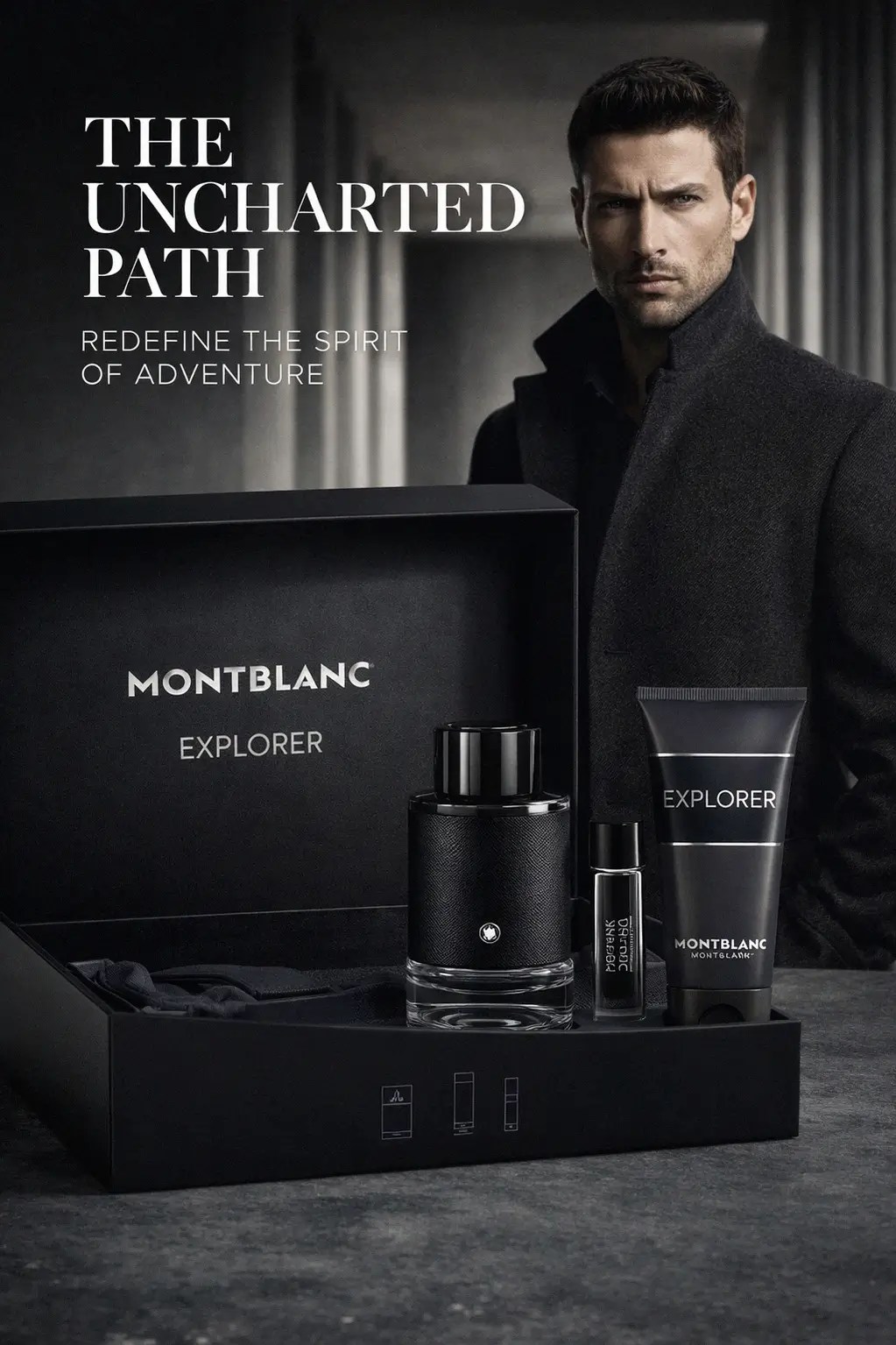 A textured leather bottle design with the Montblanc emblem