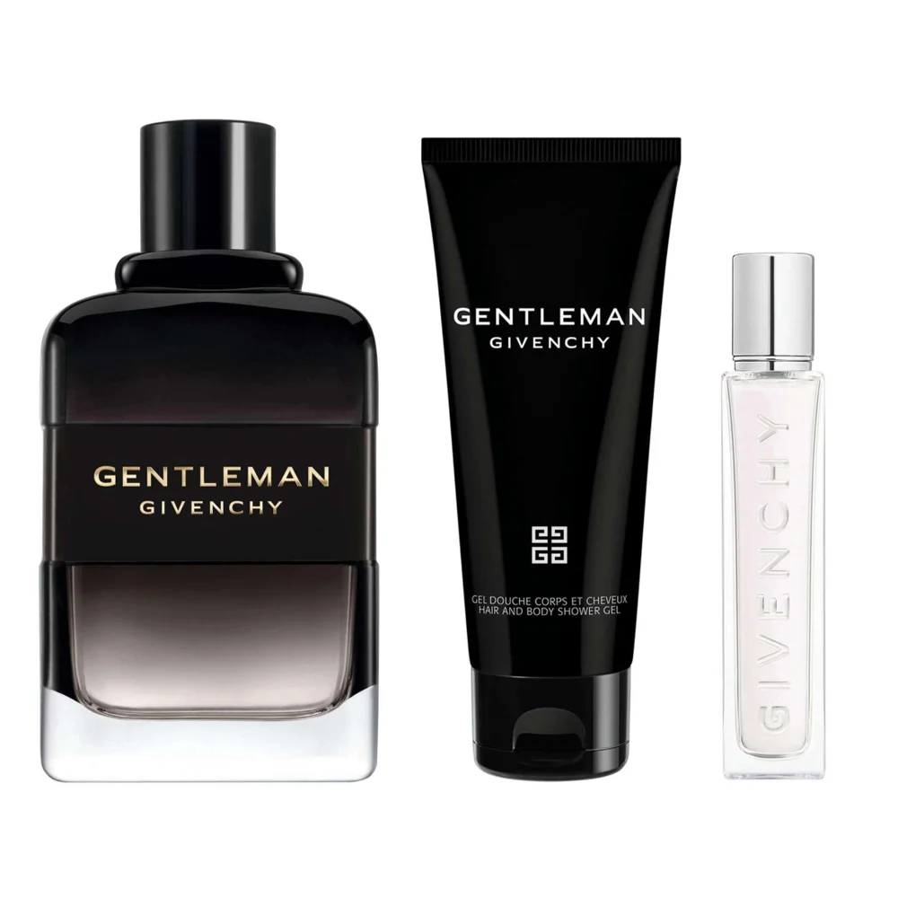 The Givenchy Gentleman Boisée Gift Set displayed on a polished surface