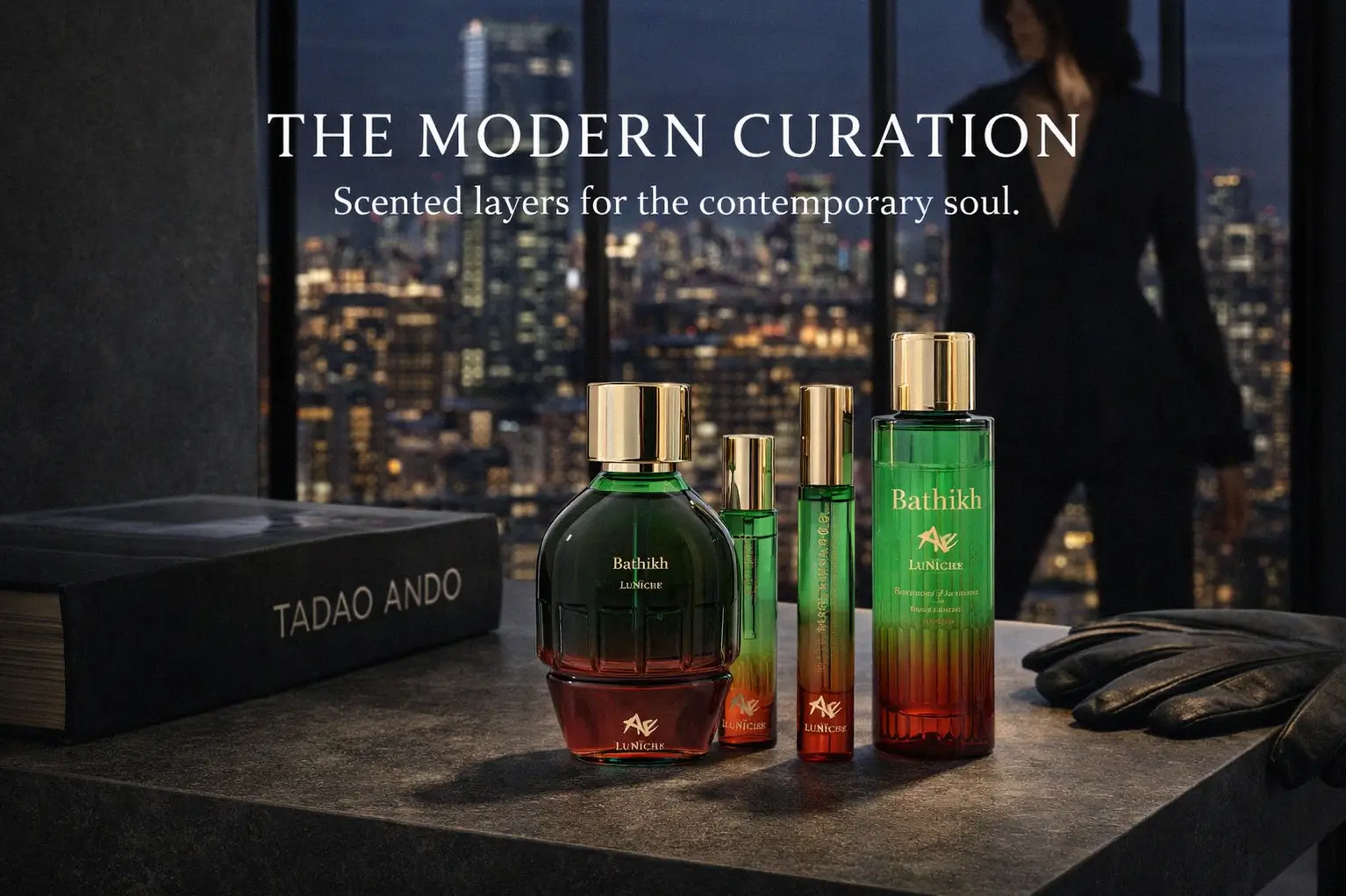 Luniche Bathikh gift set in a luxury box with a large bottle and travel spray.