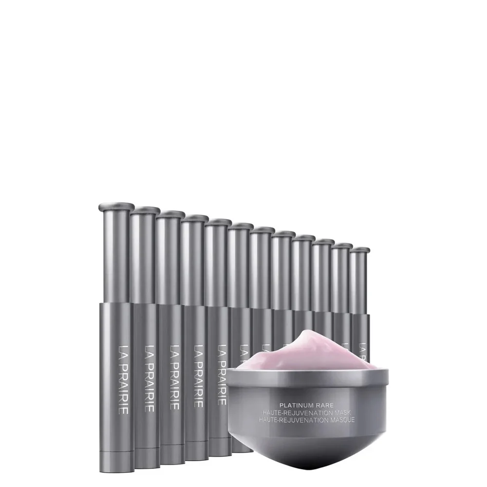 The La Prairie Platinum Rare Intensive Treatment Gift Set on a vanity