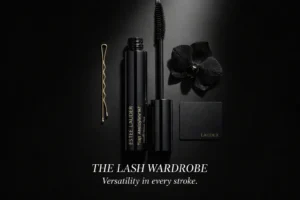 Estée Lauder Little Black Primer tube with a precise thin brush on a clean beauty vanity.