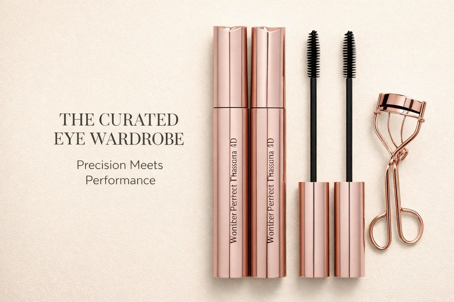 Two gold-capped Clarins mascara tubes placed on a clean white surface for a luxury makeup look.