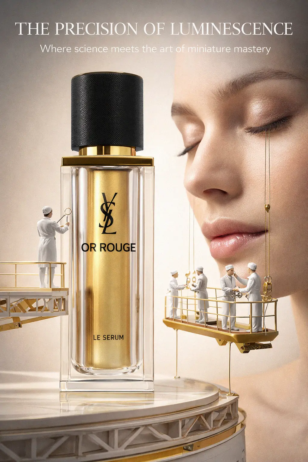 YSL Or Rouge serum on a polished marble vanity