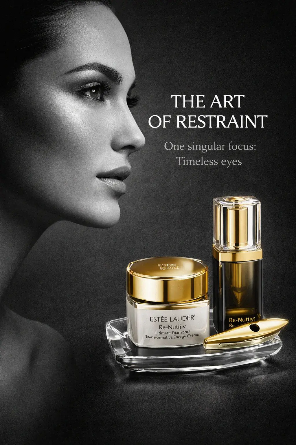 Estee Lauder eye balm and serum on a marble surface