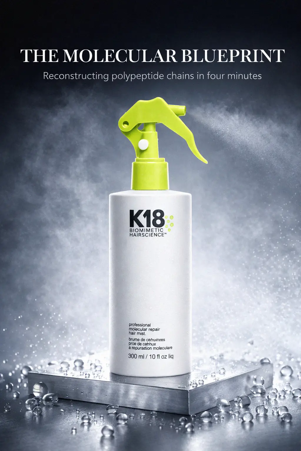 Professional molecular repair mist application on hair