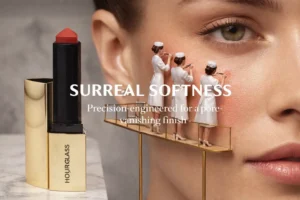 A sleek Hourglass Vanish Blush Stick with its unique triangular tip showing the creamy texture.