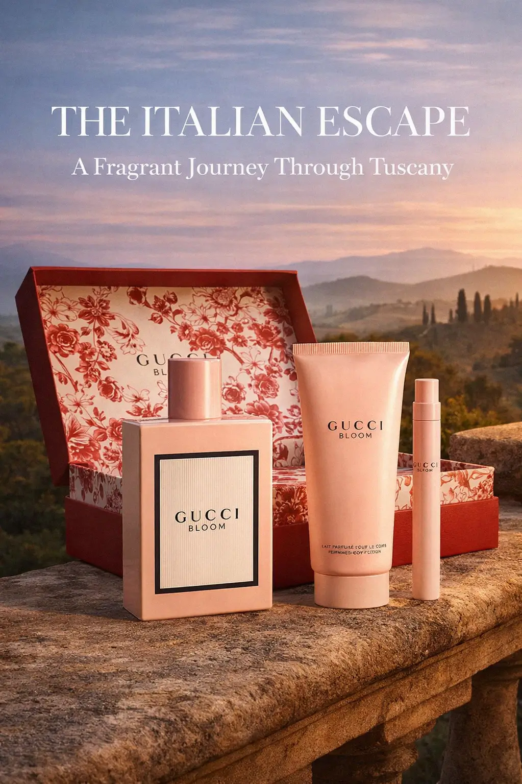 Luxury botanical details of the Gucci Bloom fragrance line