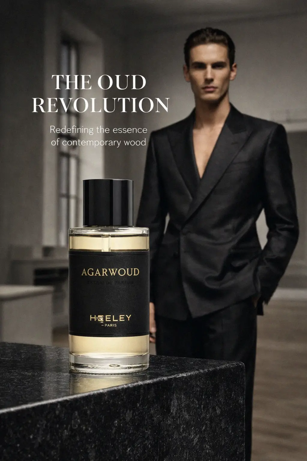 A lifestyle shot of the HEELEY fragrance collection