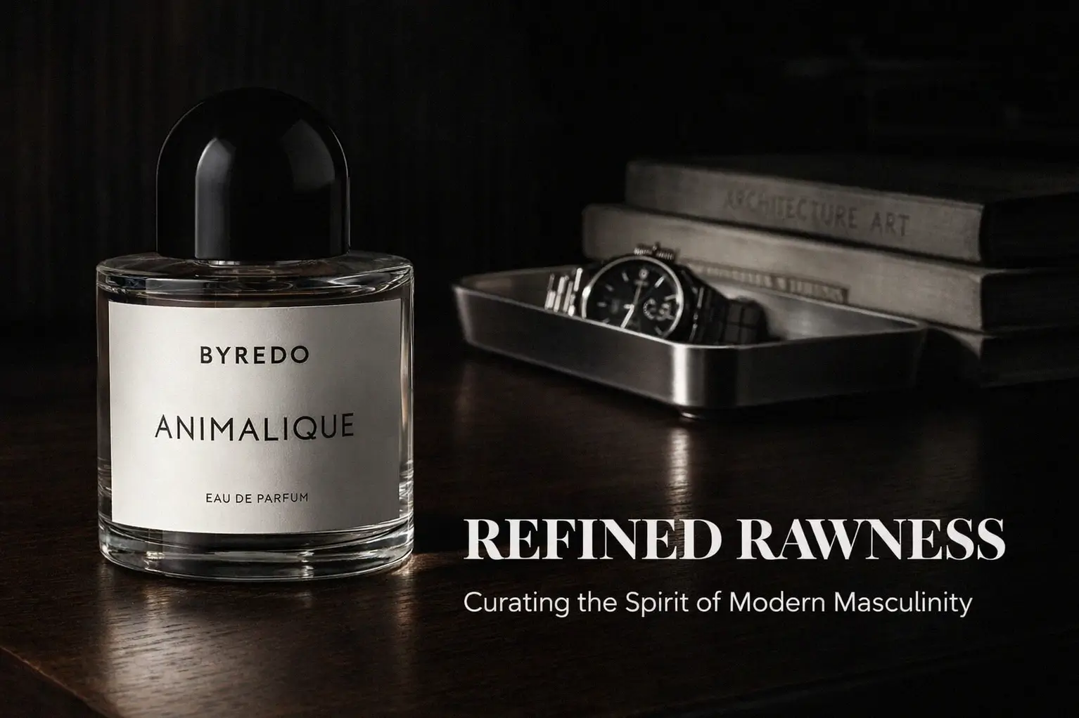 A minimalist glass spray bottle of Byredo Animalique perfume on a clean white surface with soft lighting.