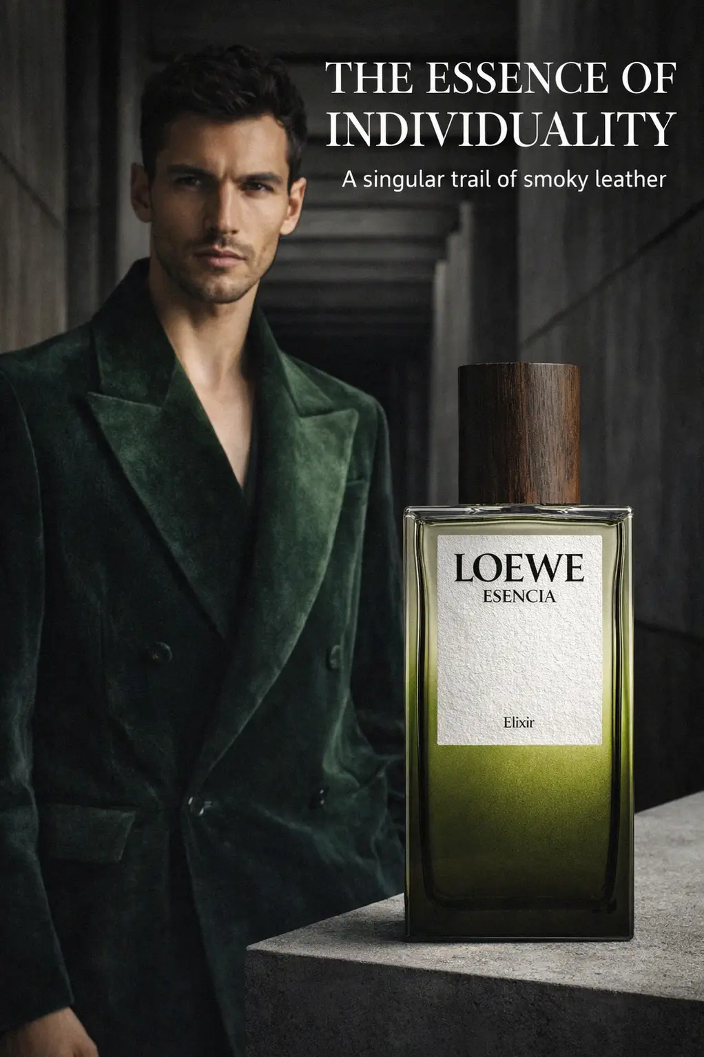 Smoky leather and vetiver fragrance profile