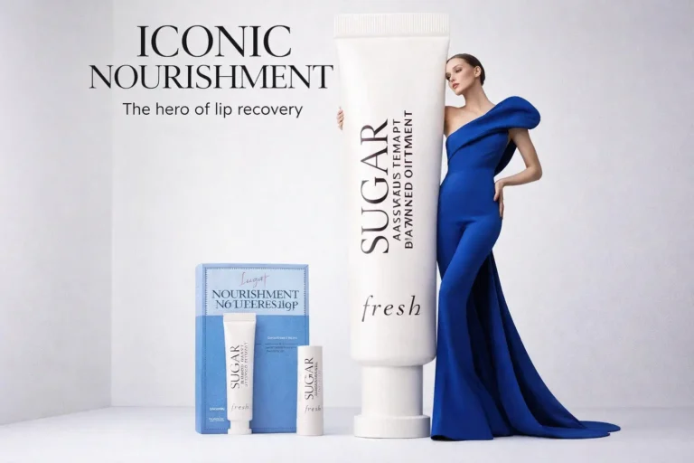 Two Fresh lip care products in white packaging arranged on a clean surface for a refined vanity.