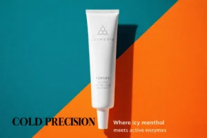 COSMEDIX Fortify Cooling Enzyme Scalp Treatment bottle with applicator tip on a clean white surface.