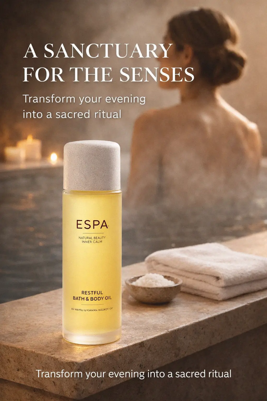 Luxury bathroom setting with ESPA oil