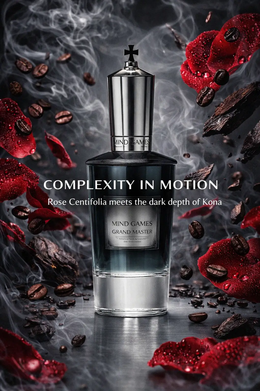 Luxurious fragrance bottle on a dark surface