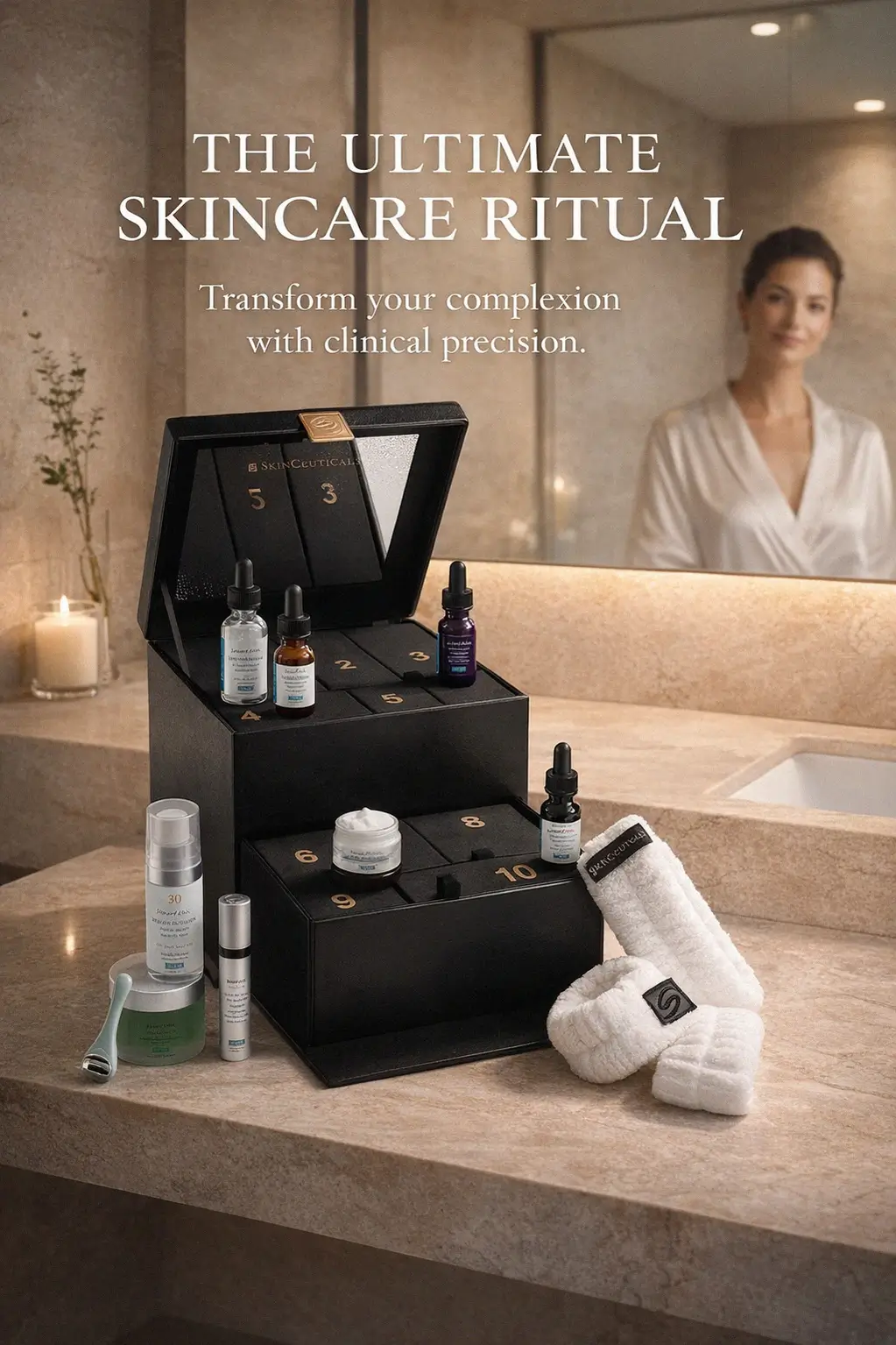 The premium leather trunk of the SkinCeuticals advent calendar displayed